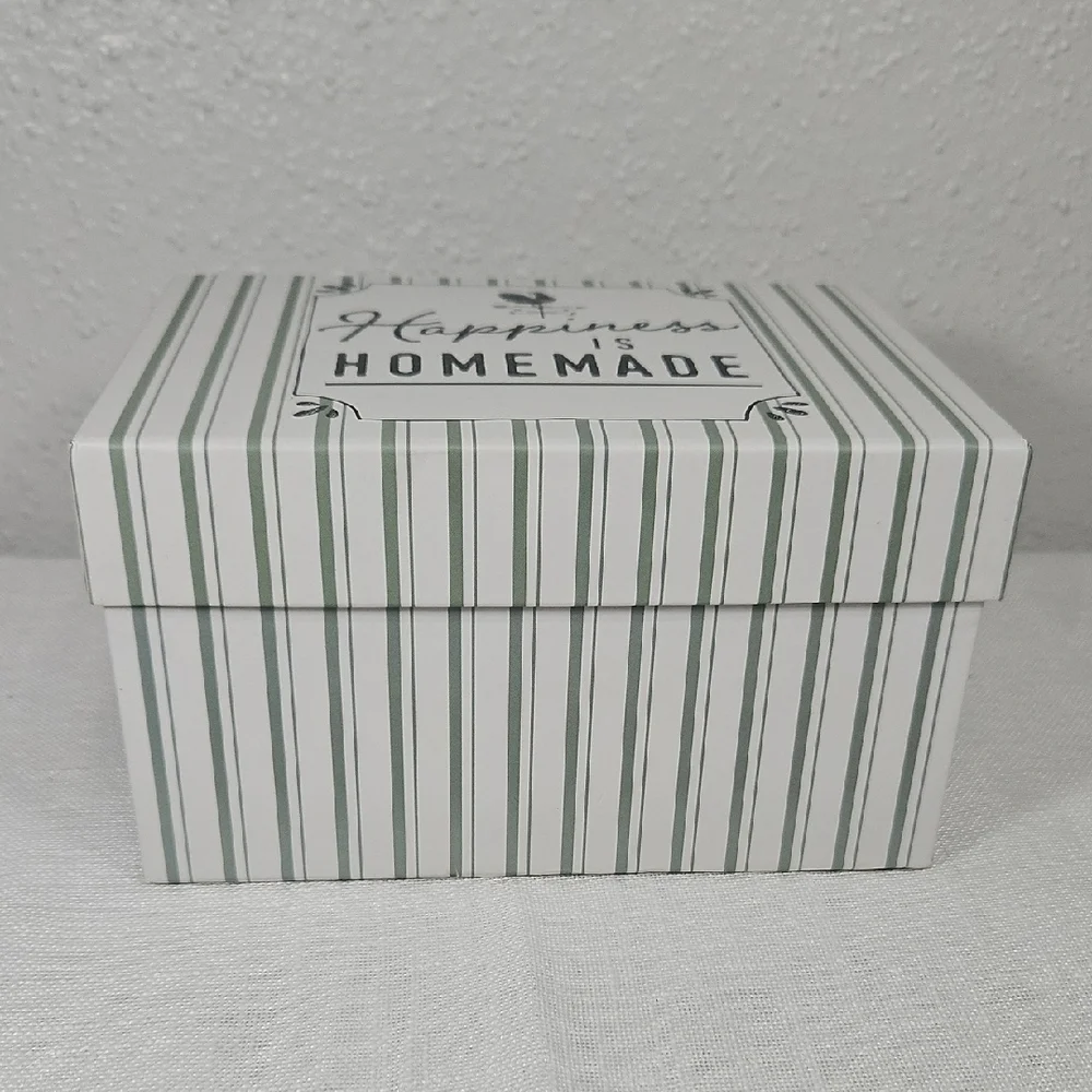 Happiness is Homemade White, Black & Sage Striped Decorative Box